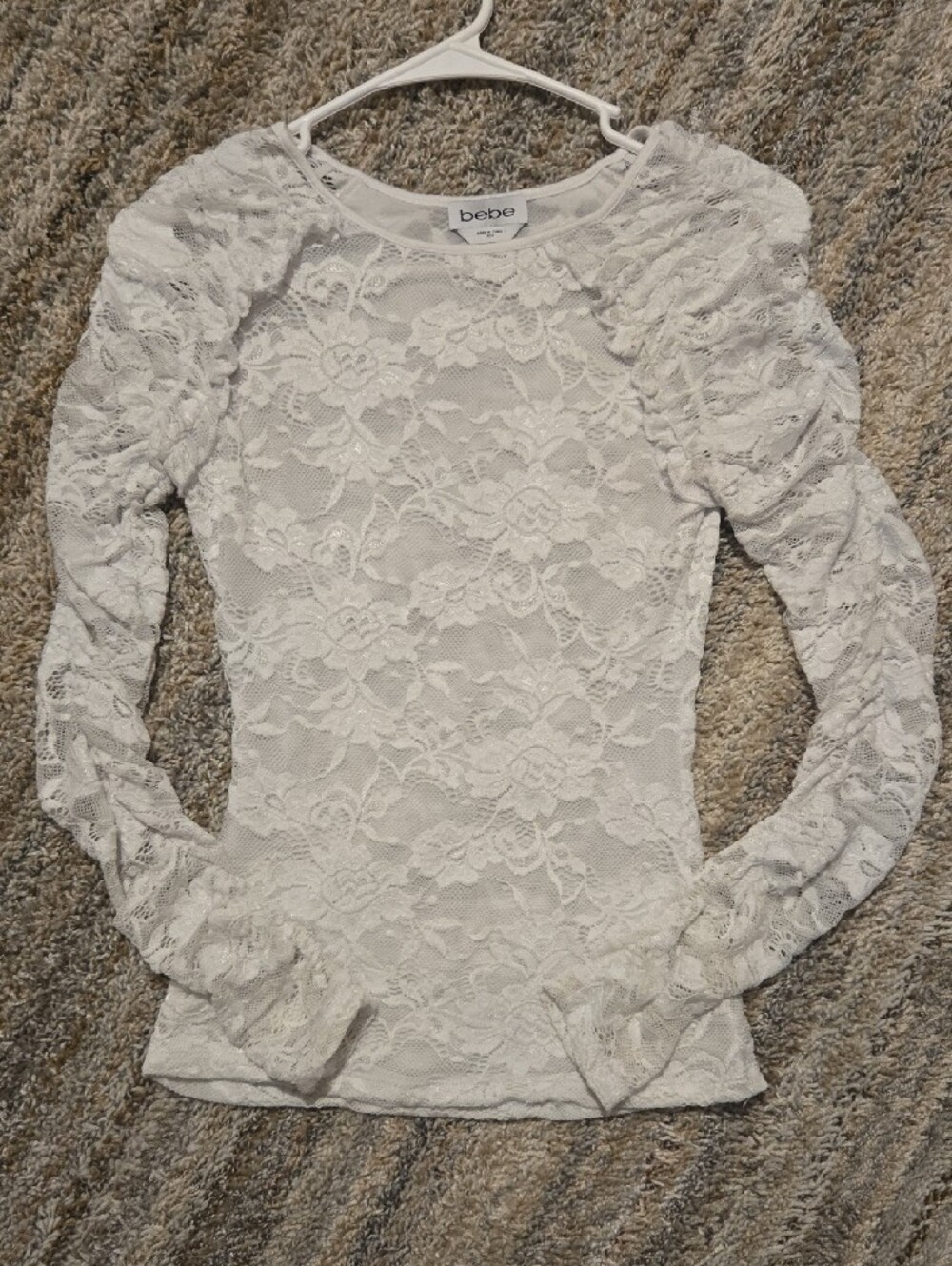 bebe White Floral Lace Long Sleeve Top